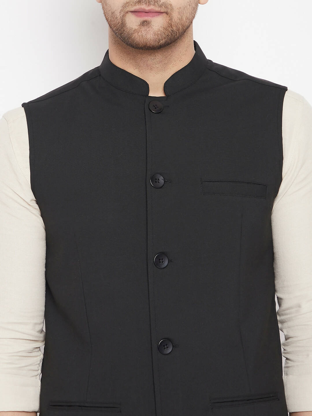 Even Apparels Black Merino Men Woven Nehru Jacket PW668 | Grocsy