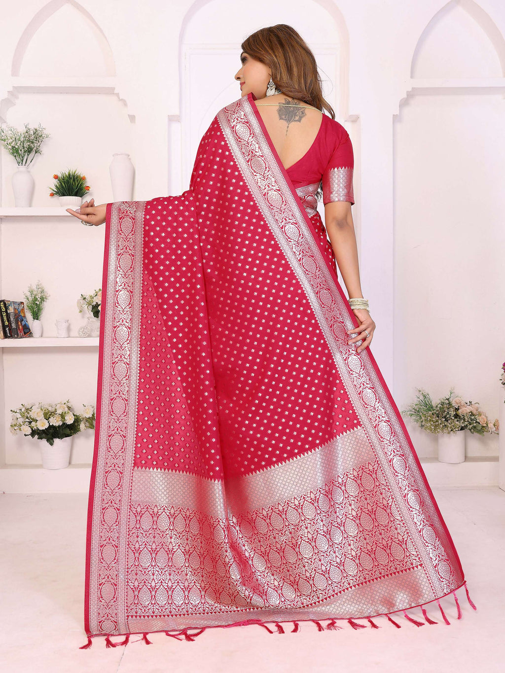 Aastha Fashion Red Georgette Silk Zari Weaving Saree | Grocsy