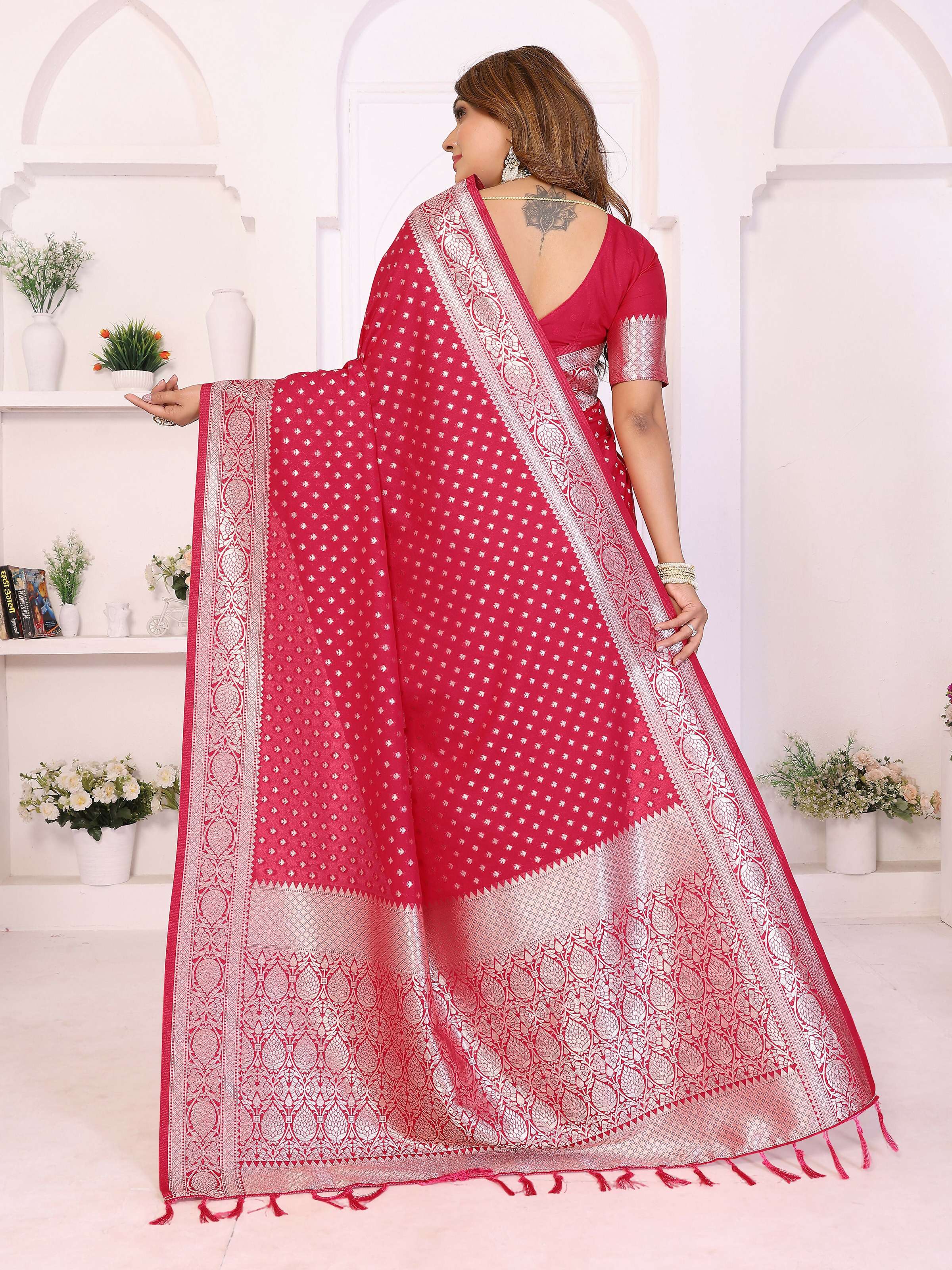 Aastha Fashion Red Georgette Silk Zari Weaving Saree | Grocsy