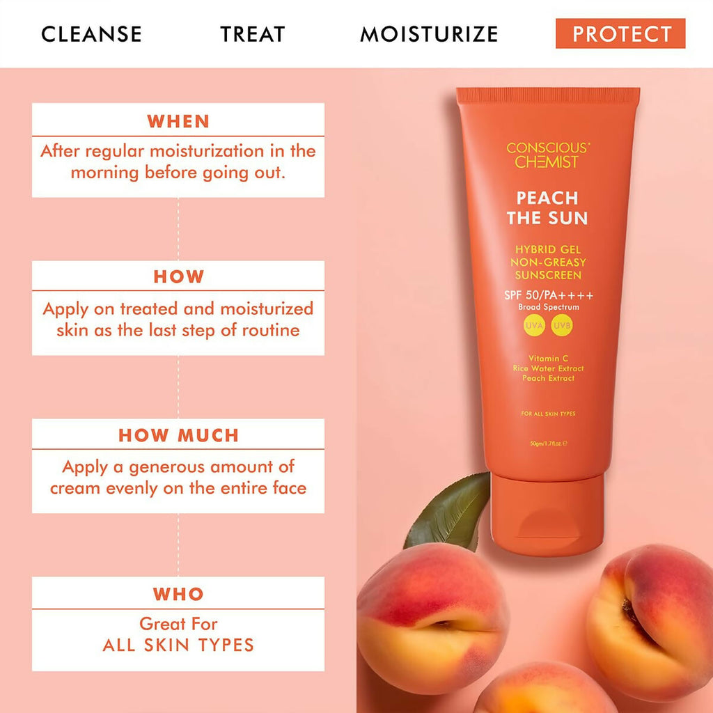 Conscious Chemist Peach The Sun Hybrid Gel Sunscreen SPF 50 PA ++++ | Grocsy