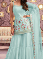 Vastranavya Malaika Arora Cream Georgette Embroidered Sequins Palazzo Suit | Grocsy