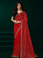 Joban Fashion Red Net Party Wear Sarees | Grocsy