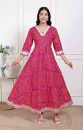 Miravan Women's Pink Cotton Bandhani Ethnic Anarkali Kurta | Grocsy