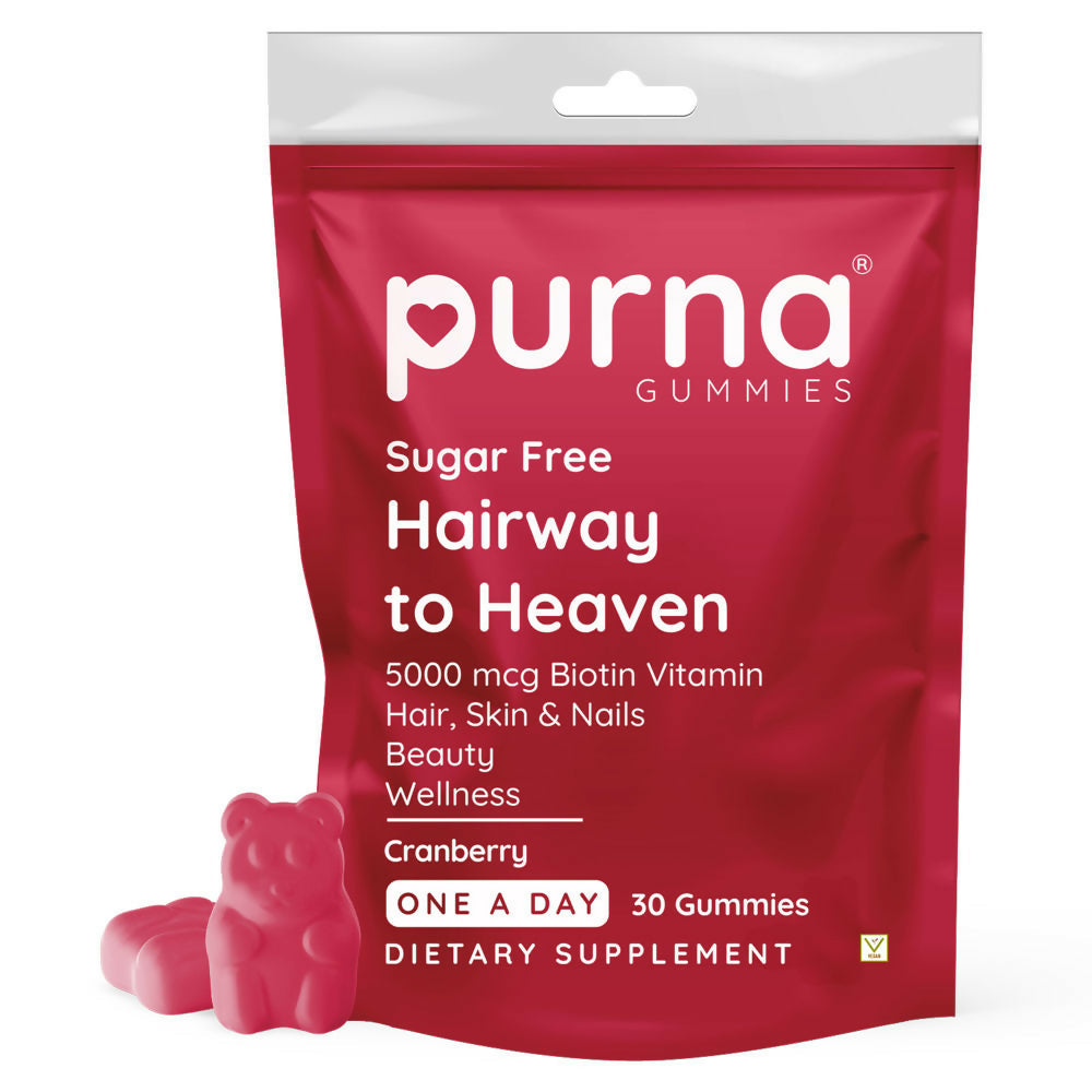Purna Gummies Hair Biotin Cranberry Sugar Free Gummies with Vitamin B12 for Hair & Nail | Grocsy