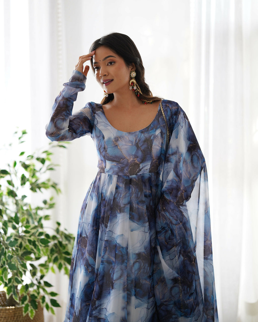 Joban Fashion Navy Blue Kurta Set Organza Sequin Embroidery Work | Grocsy