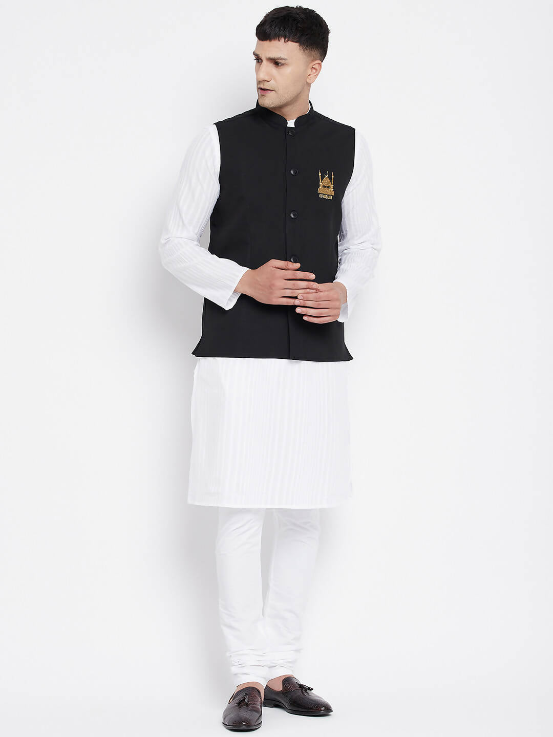 Even Apparels Black Pure Cotton Nehru Jacket With Eid Insignia NJ-PW668-EID | Grocsy