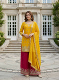 Teeya Creation Yellow Chinon Silk Embroidery Work Party Wear Palazzo Pair | Grocsy