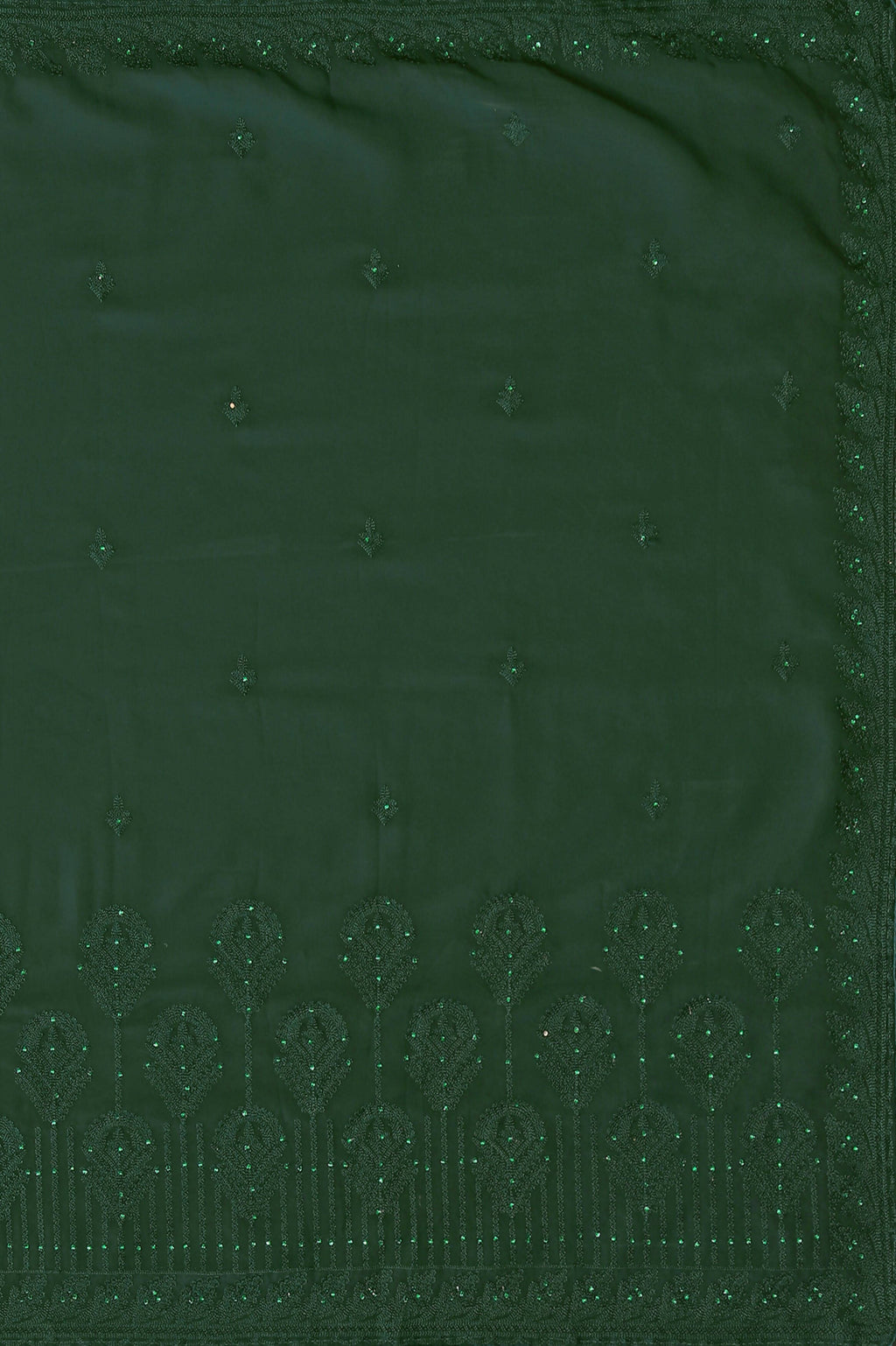 Green Georgette Embroidered and Stone Work Saree with Unstitched Blouse Piece - Roozal | Grocsy