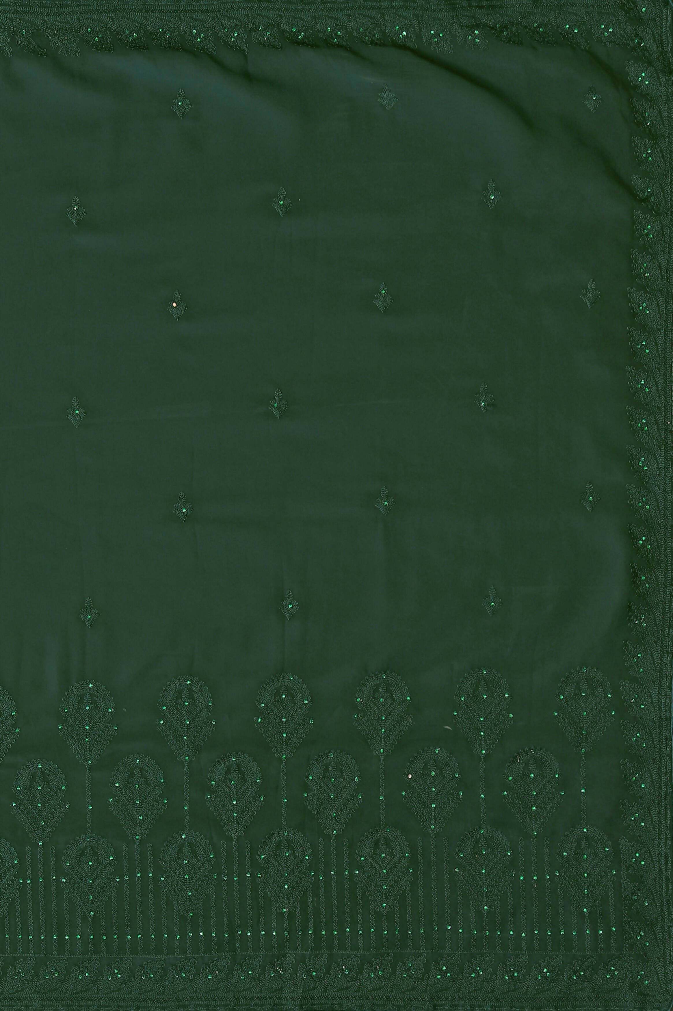 Green Georgette Embroidered and Stone Work Saree with Unstitched Blouse Piece - Roozal | Grocsy