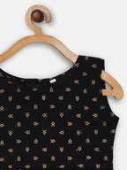 Ahalyaa Black Cotton Gold Print Kids Kurta Sharara Sets For Girls | Grocsy