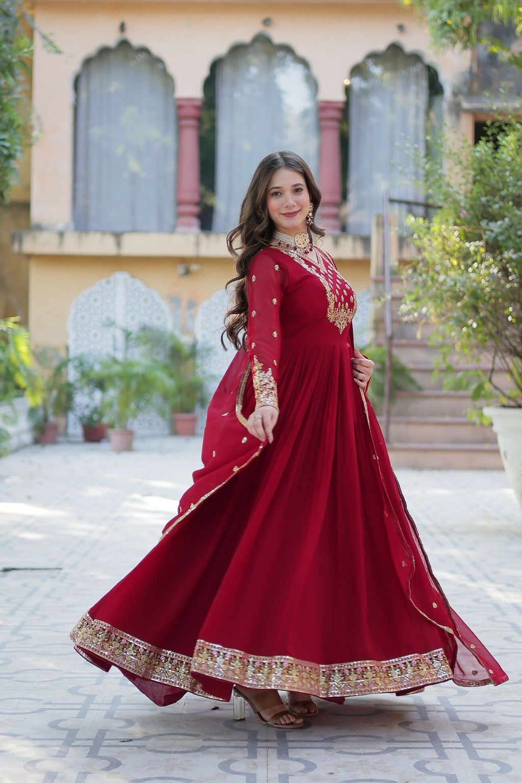 Joban Fashion Maroon Georgette Sequence Embroidery Work Kurta Set | Grocsy