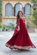 Joban Fashion Maroon Georgette Sequence Embroidery Work Kurta Set | Grocsy