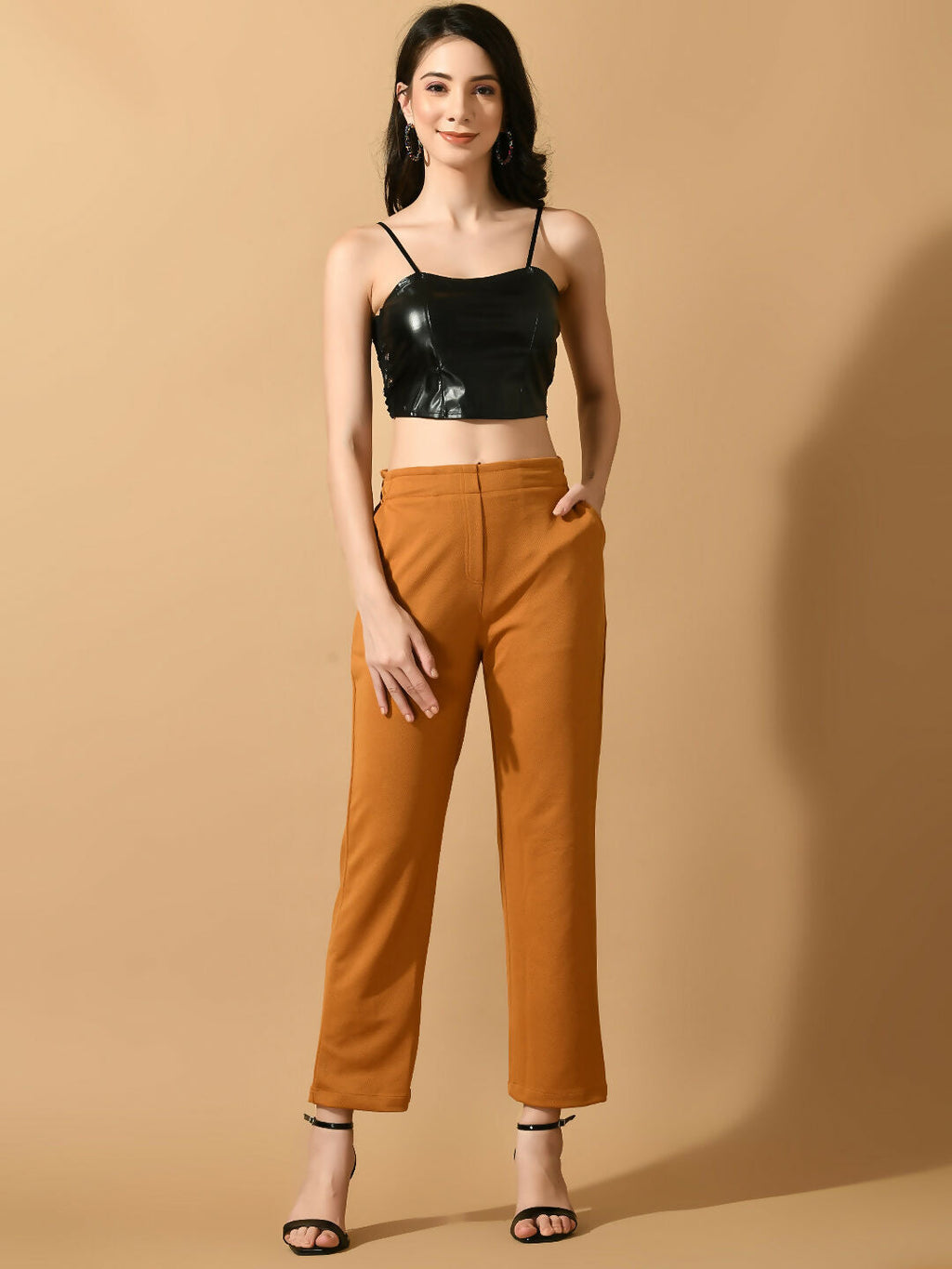 Myshka Women's Mustard Straight Fit Party Trouser | Grocsy