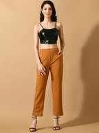 Myshka Women's Mustard Straight Fit Party Trouser | Grocsy