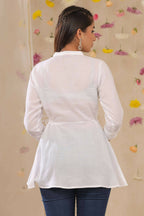 Juniper Women White Cotton Moss Embroidered A-Line Tunic | Grocsy