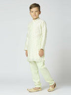 Joban Fashion Kids Island Full Sleeves Chanderi Kurta, Pyjama Set with Traditional Butta Work - Pista | Grocsy