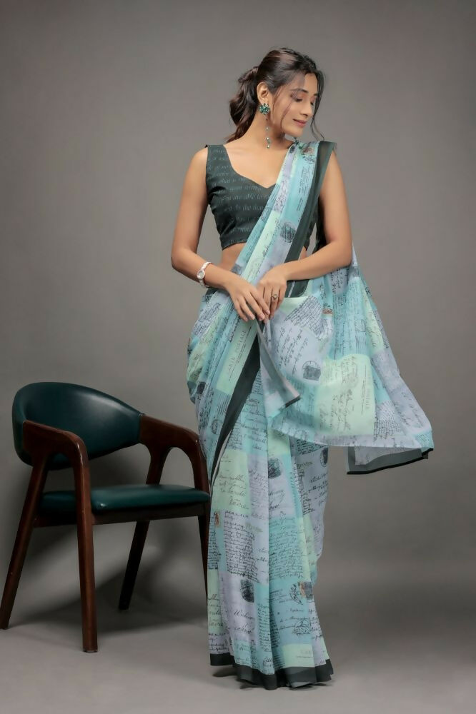 Pista Green Georgette Designer Printed Party Wear Saree - Cinderella | Grocsy