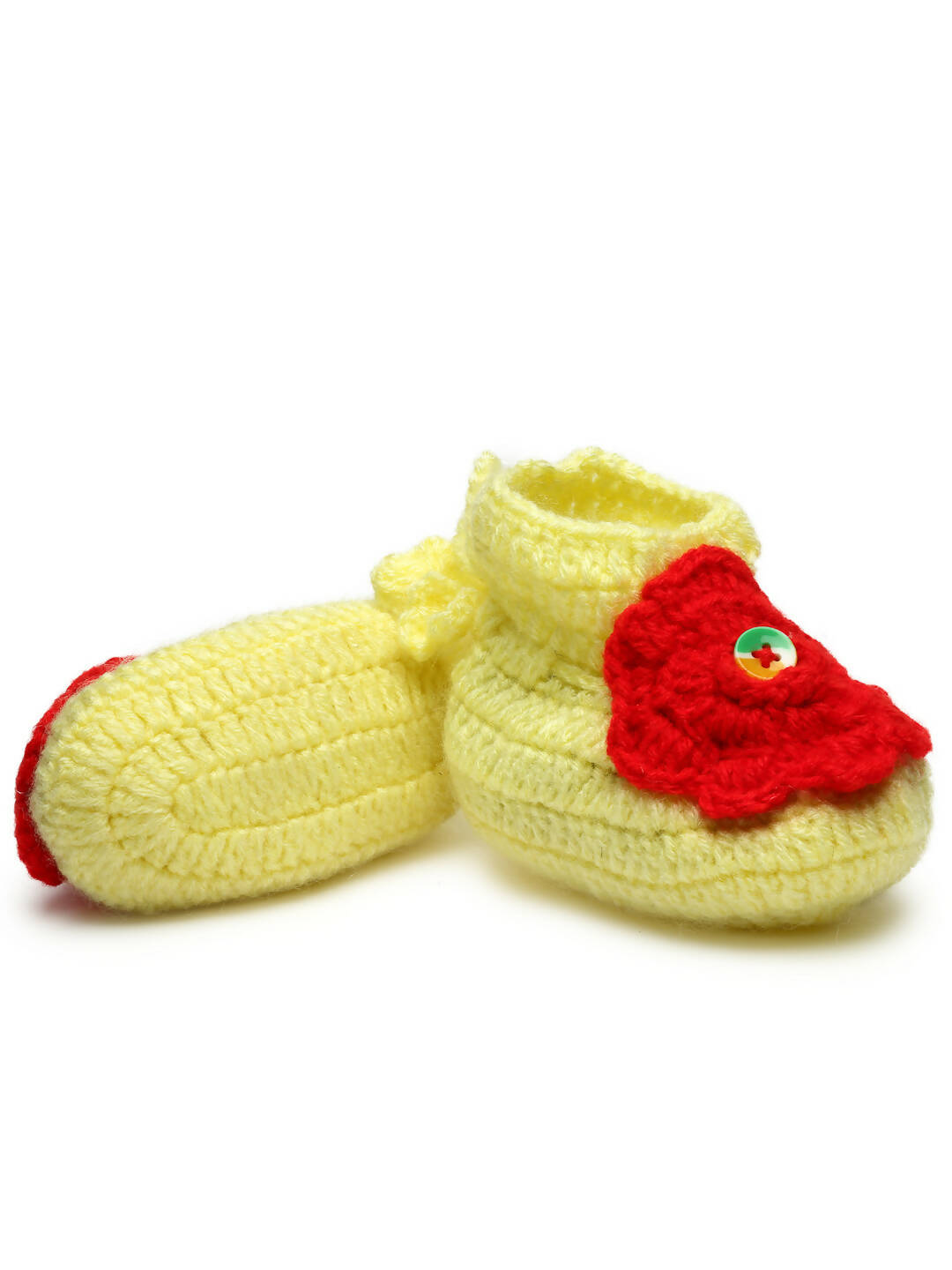 Chutput Kids Woollen Hand Knitted Flower Detailed Booties - Yellow | Grocsy