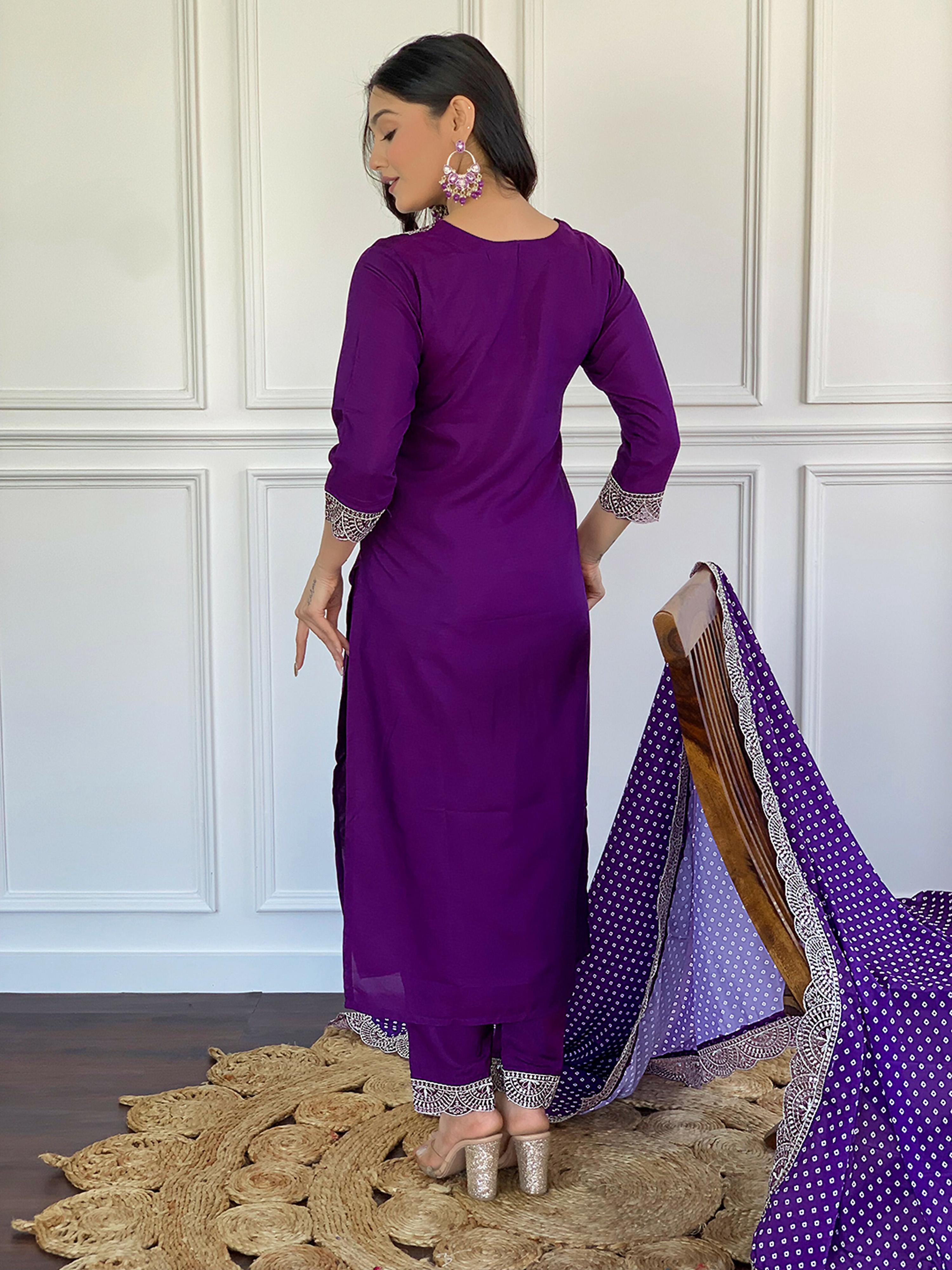 Partywear Designer ViscoseWine Stitched Suit With Dupatta - Tanisha | Grocsy
