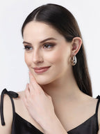 NVR Women Silver-Plated Circular-Shaped Half Hoop Earrings | Grocsy