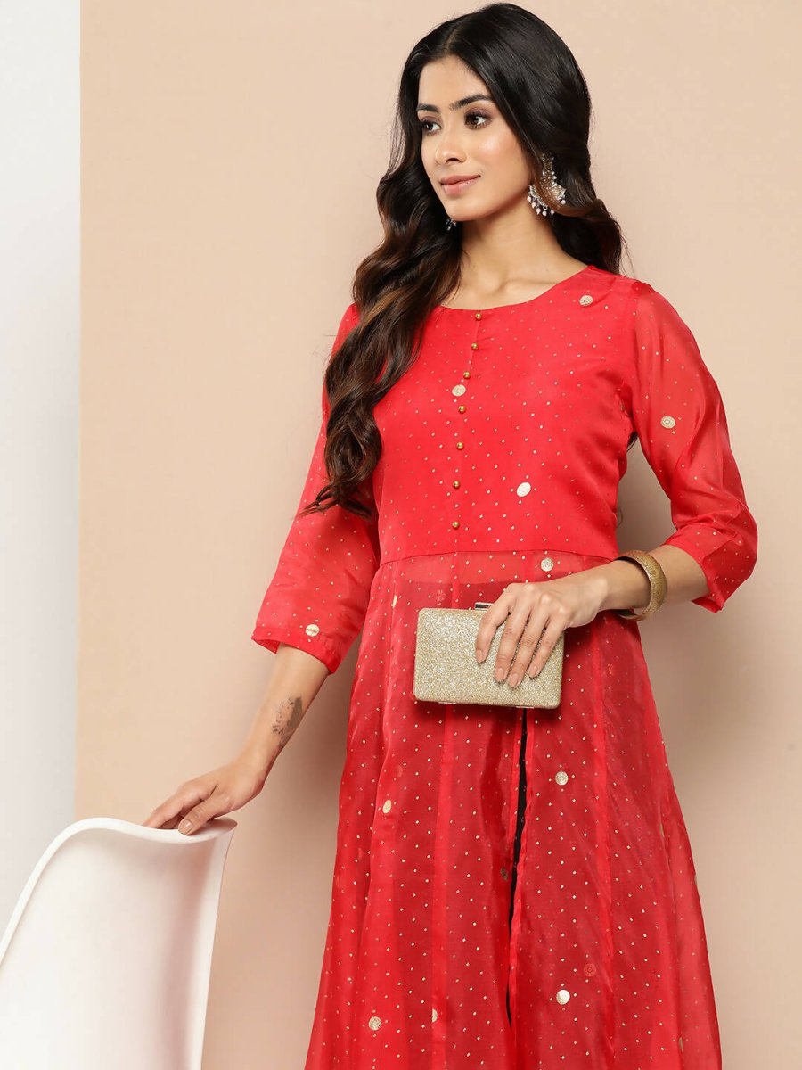 Ahalyaa Womens Kurta Set - Red | Grocsy