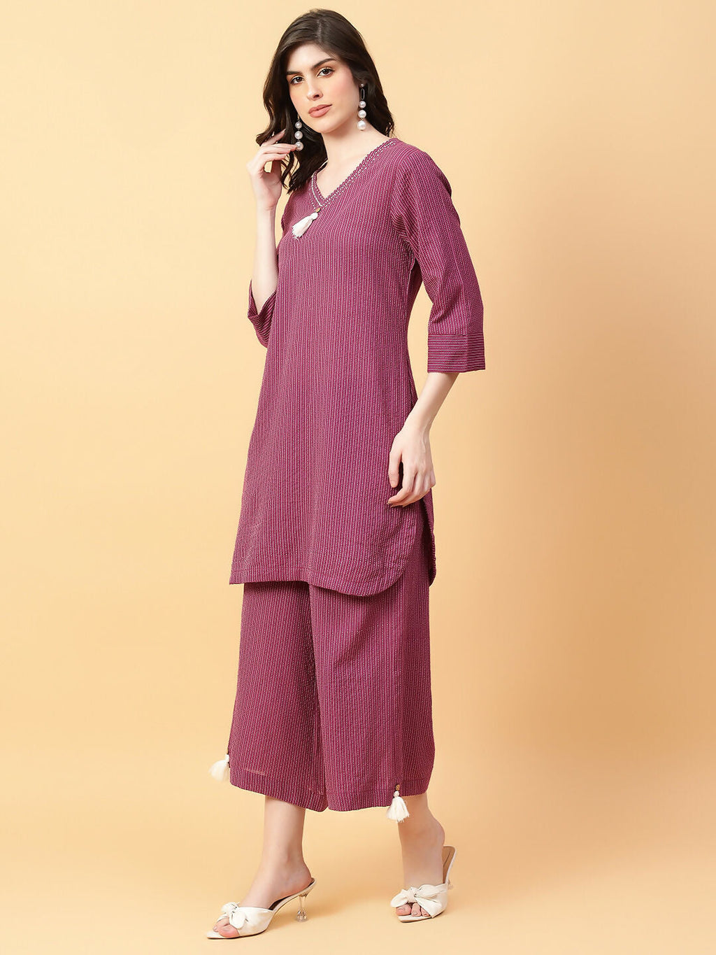 Joban Fashion Purple Cotton Khatha & Hand Work Co-ord Set | Grocsy