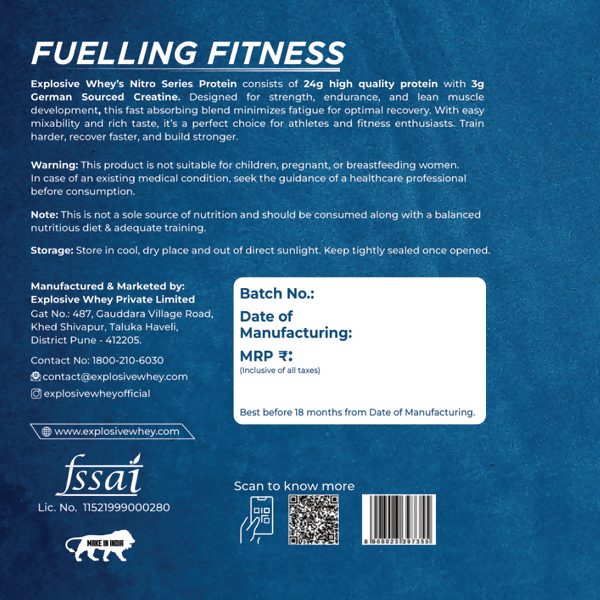 Explosive Whey Nitro Series Whey (24gm Protein with 3gm Creatine) | Grocsy
