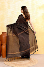 Piyari Fashion Women's Black Embellished Cotton Blend Zari Check Handloom Saree | Grocsy