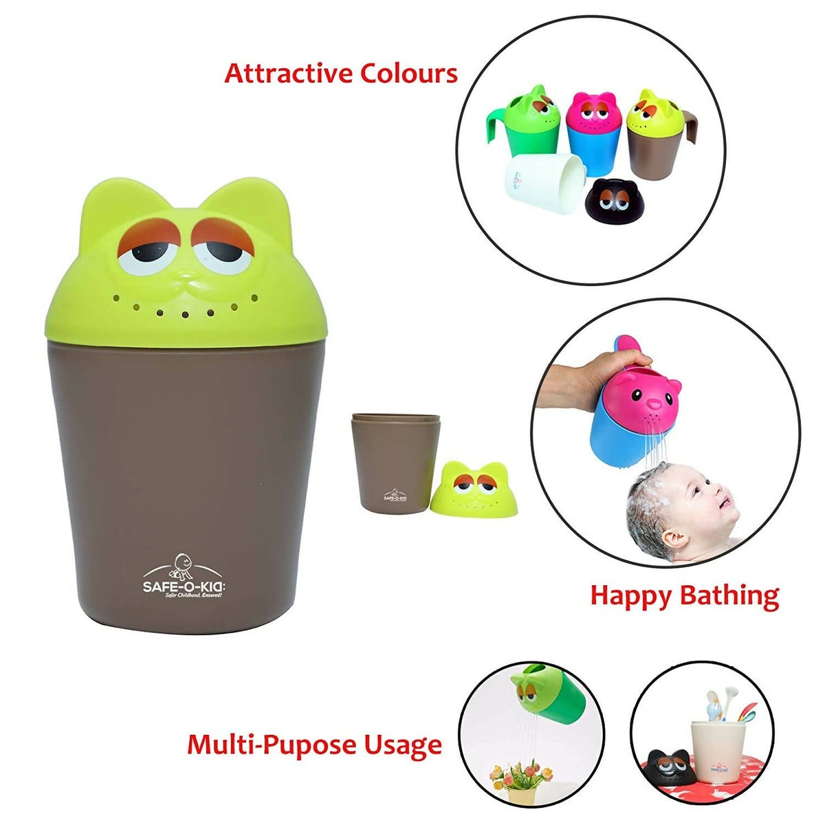 Safe-O-Kid Hair washing Mug cum Rinse mug for kids- Brown & Green | Grocsy