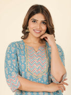 Aramya Straight Soft Cotton Floral Print Women's Kurta - Green | Grocsy