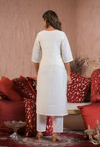 Ethnic Festive Wear Viscose Chanderi Off White Stitched Suit With Dupatta - Tanisha | Grocsy