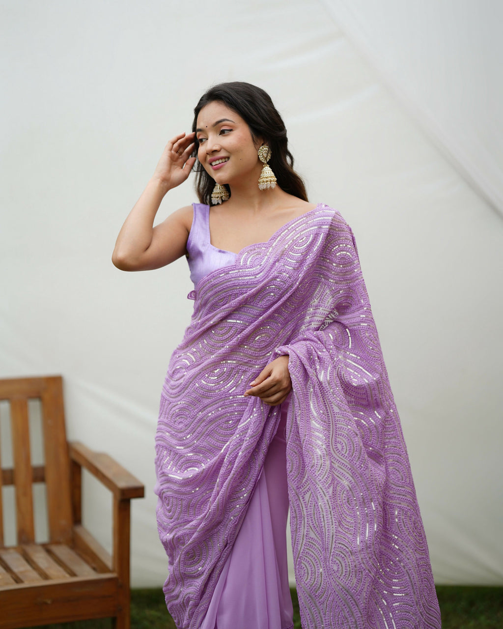Vamsee Trending Sequins .2 Purple Georgette Saree | Grocsy