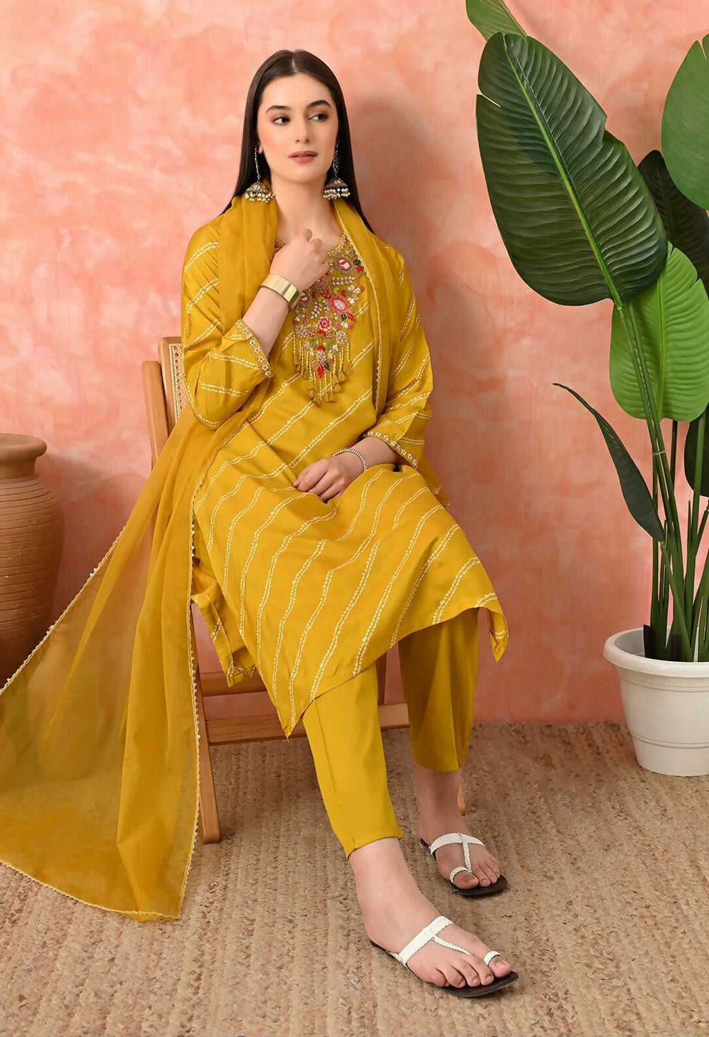 Joban Fashion Mustard Premium Pure Viscose Print Dola With Handwork Kurta Set | Grocsy