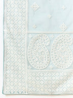 Blue Organza Geometric Embroidered Saree with Unstitched Blouse Piece - Roozal | Grocsy