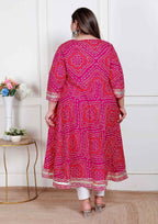 Miravan Plus Size Women'S Pink Cotton Bandhani Ethnic Anarkali Kurta | Grocsy