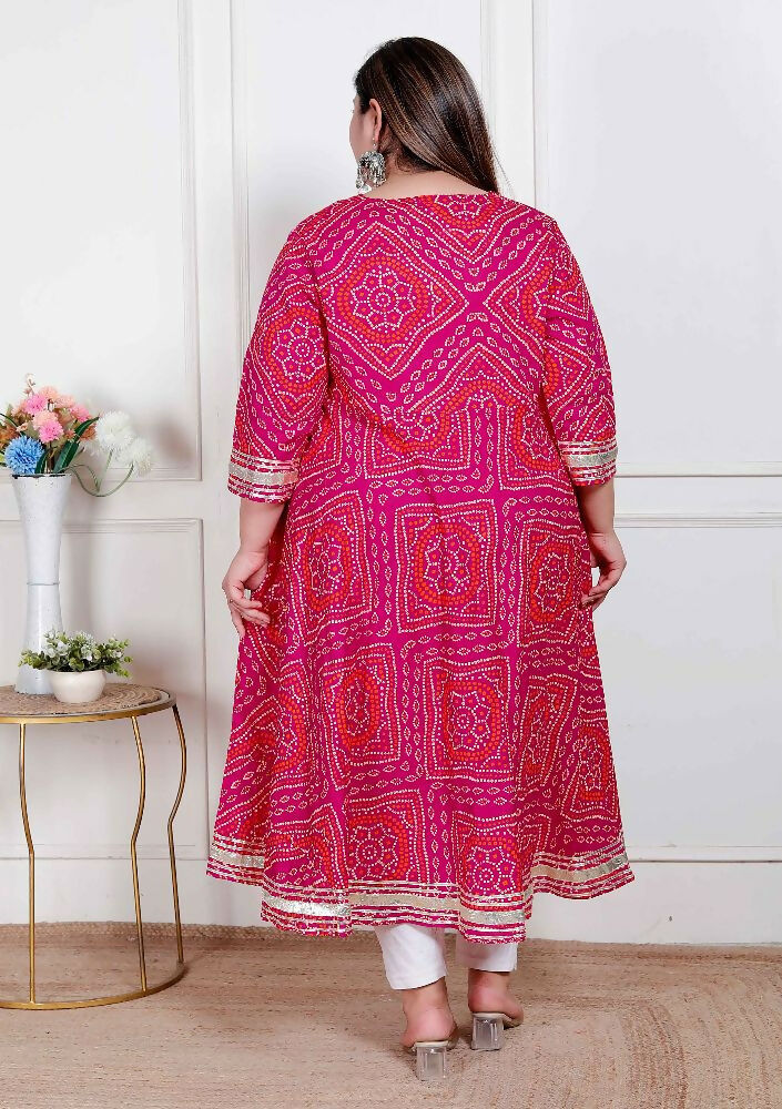 Miravan Plus Size Women'S Pink Cotton Bandhani Ethnic Anarkali Kurta | Grocsy