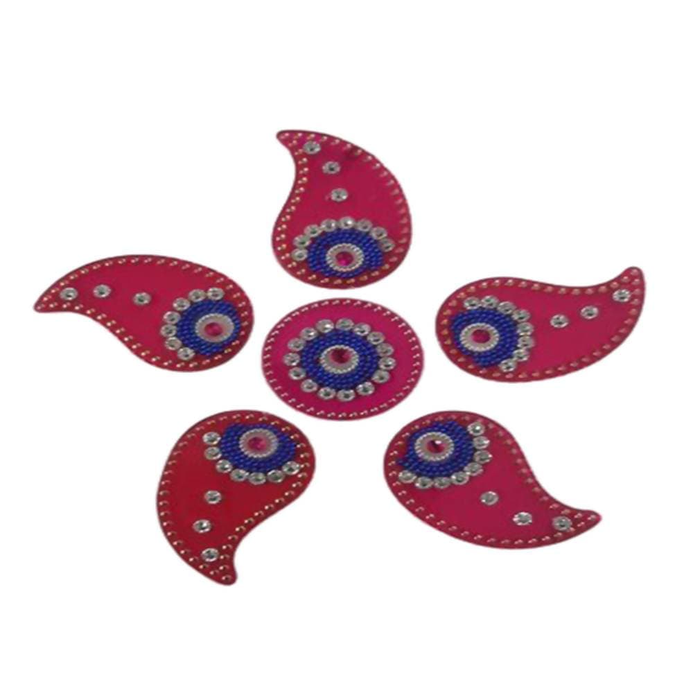 Kundan HandiKrafts Handcrafted Maroon & Blue Colour Kundan Rangoli | Grocsy