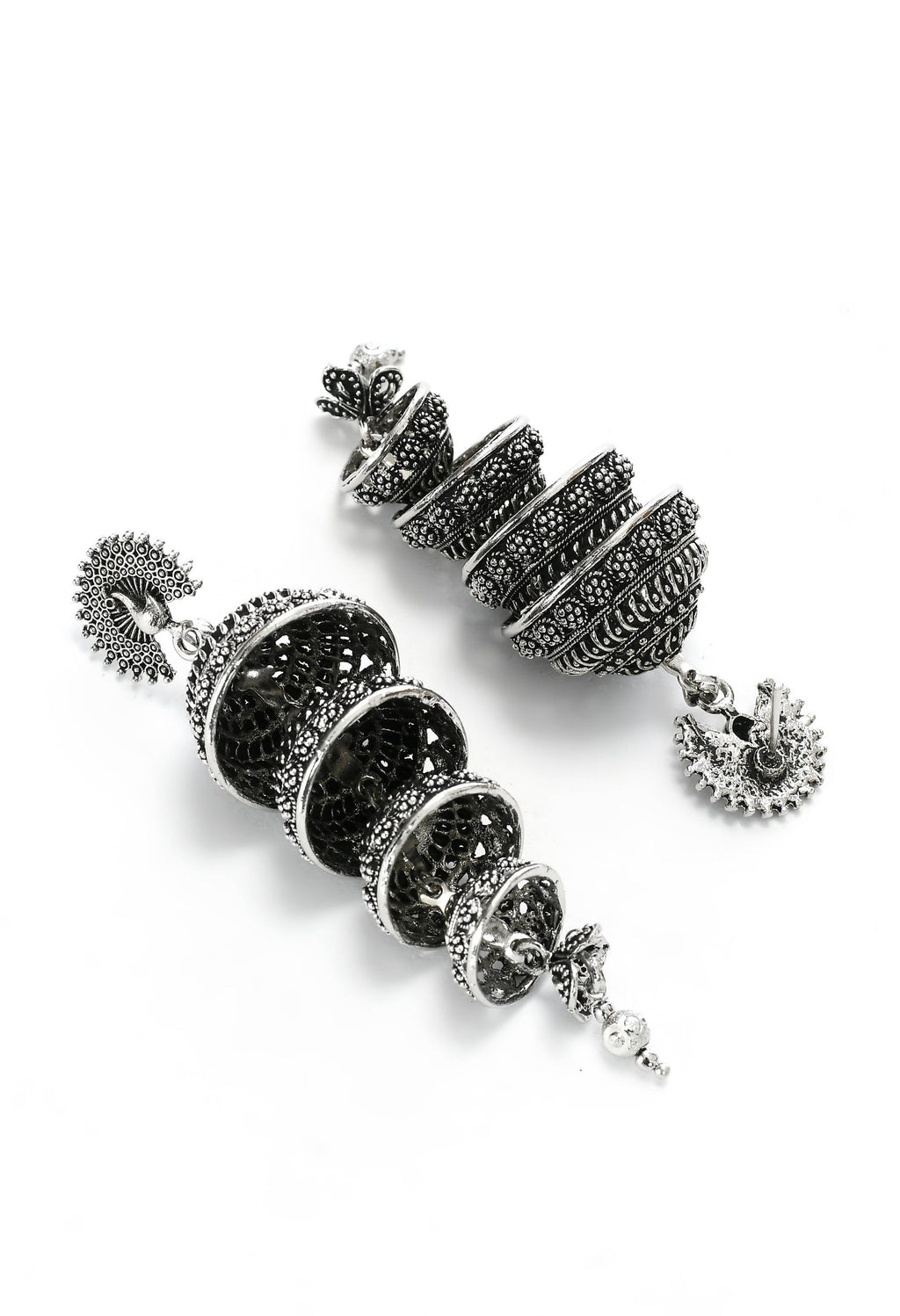 Mominos Fashion Johar Kamal Peacock Design Silver Colour Earrings