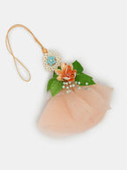 NVR Women & Men Set of 2 Peach Floral Design Pearl Beaded Bhaiya Bhabi Rakhi With Roli Chawal | Grocsy