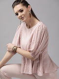 Ahalyaa Women Pink Rayon Gold Foil Print Tunic | Grocsy