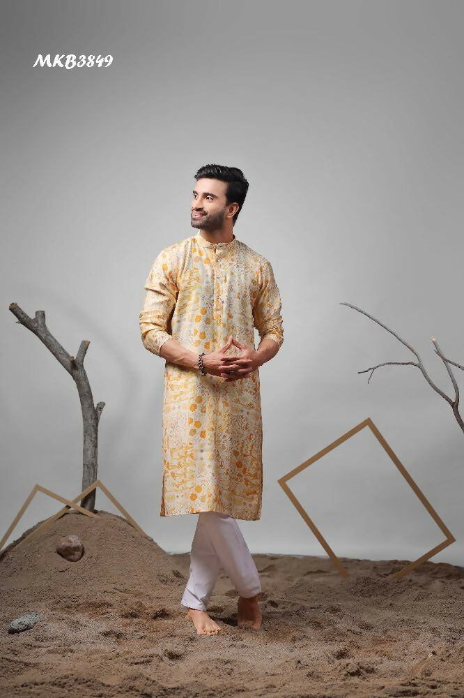 Yellow Modal Silk Designer Printed Kurta Set - Mahotsav | Grocsy