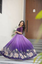 Vastranavya Purple Faux Blooming With Beads Embroidered work and Rich Floral Pedding Digital Print Gown | Grocsy