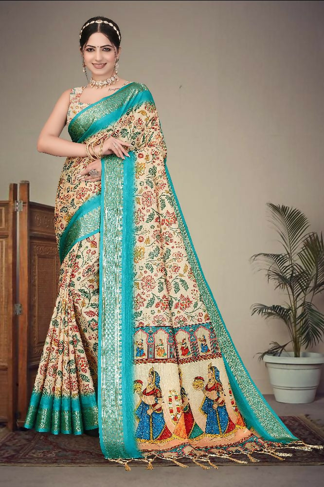 PR Fashion Multi Heavy Rich Cotton Silk Digital Print & Jacquard Saree | Grocsy