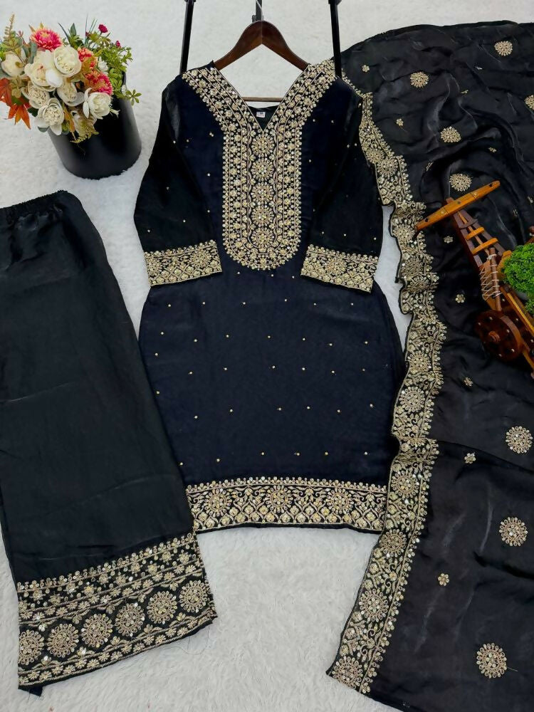 Teeya Creation Black Color Fendy Silk Embroidery Work Wedding Wear Salwar Suit | Grocsy