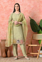 Joban Fashion Light Green Premium Pure Viscose Print Dola With Handwork Kurta Set | Grocsy