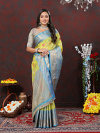 Lorenvalley Fashion Yellow Cotton Woven Design Zari Meenakari Weaving Saree | Grocsy