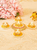 Tied Ribbons Set Of 5 Golden Diwali Dcoration Tealight Candle Holder | Grocsy