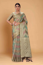 Grey Soft Organza Woven Design Saree With Unstitched Blouse Piece - Zaara | Grocsy