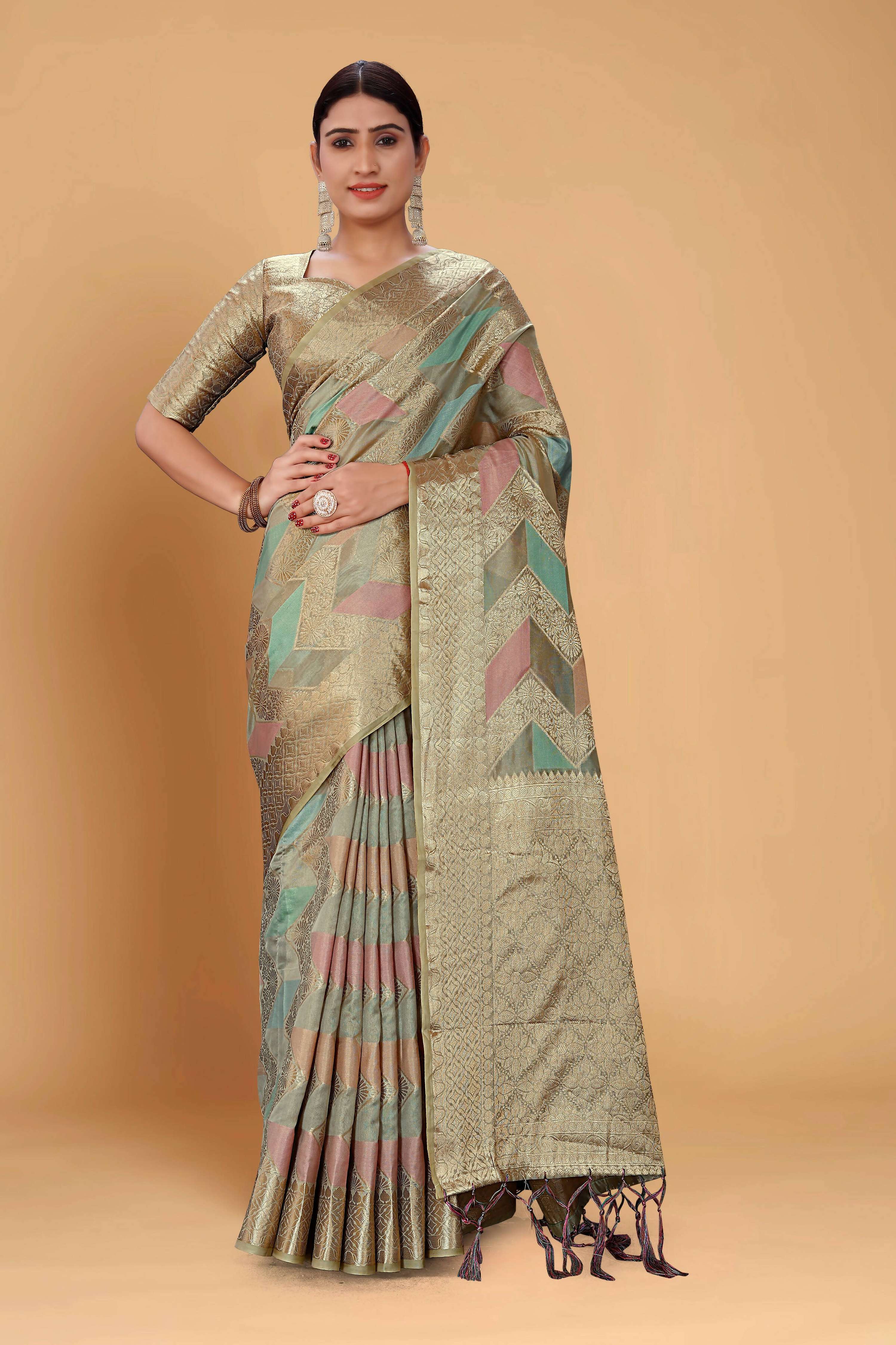 Grey Soft Organza Woven Design Saree With Unstitched Blouse Piece - Zaara | Grocsy