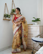 Vamsee 3 Latkan Brown Organza Saree | Grocsy